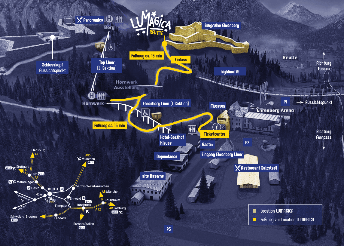 Lageplan der Burgenwelt Ehrenberg mit dem LUMAGICA Rundweg